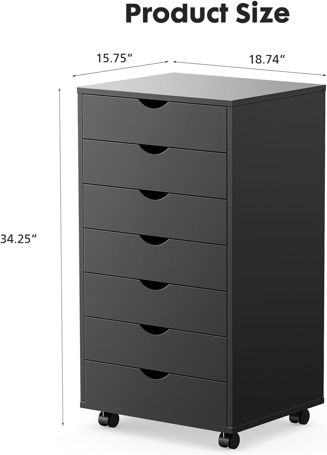 OLIXIS 7 Drawer File Cabinet on Wheels, Printer Stand | Fits Under Desks, Wood Storage Organization Holds Printer, Office Supplies, Not For Hanging Files, For Home Office Use Black - Field & Nook