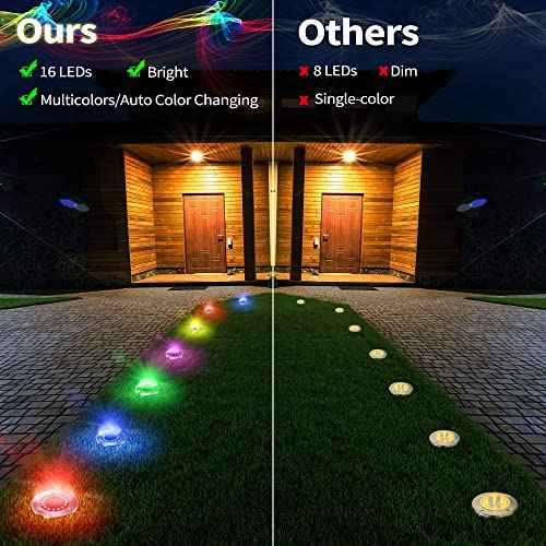 Brizled Solar Ground Lights 12 Pack 16 LED Color Changing Outdoor Lights | Multicolor Landscape Lighting; Inground Disk Light, Waterproof Disc Puck Light for Outside Yard Lawn Garden Pathway Walkway