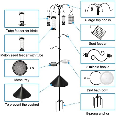 6-Hook Bird Feeding Station with Squirrel Baffle, 94 Inch