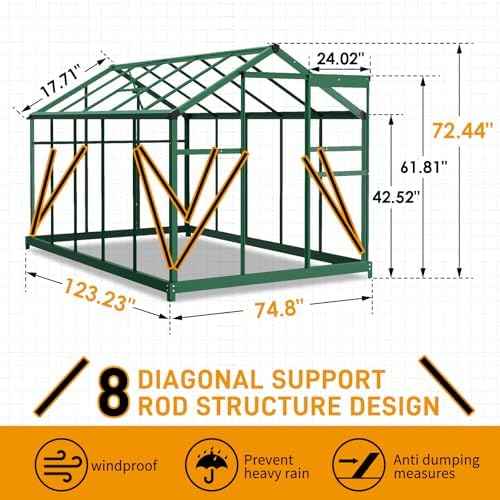 Vingli Greenhouse for Outdoors, Polycarbonate Heavy Duty Green House with Roof Vents for Winter, Aluminum Tunnel Large Walk-in Greenhouse for Outside Garden Backyard, Easy Setup (6x10FT - Green)