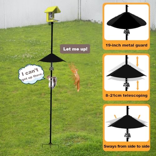 Smart Bird Feeder Pole With Metal Squirrel Baffle,94 Inches Bird House Poles For Outdoors,1-Inch Dia Heavy-Duty Pole For Bird Feeder,Squirrel Proof Baffle with Stainless Steel Spring for Defense.