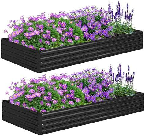 Foxlang 8x4x1ft(2 PCS) Galvanized Raised Garden Bed,Black