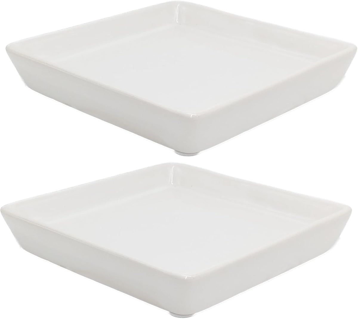 Square Plant Saucer 8 Inch 2 Pack，Plant Trays for Pots, White Ceramic Plant Saucers for Indoors Outdoors, Plant Drip Tray 4 6 8 10 12 14 Inch