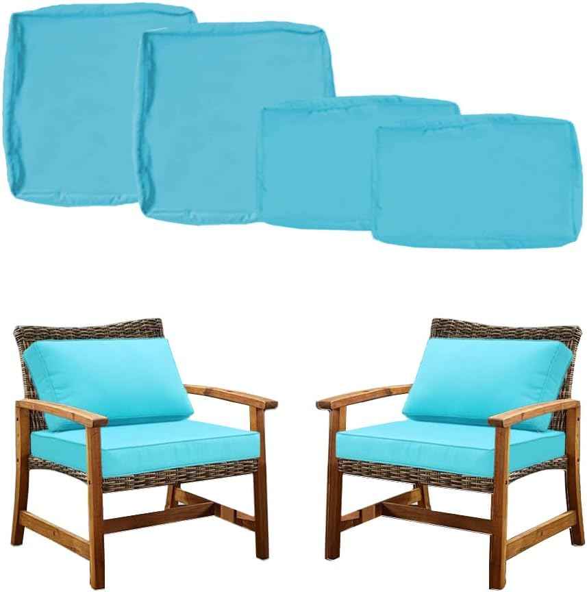 Covers for 4Pcs Patio Cushion 24.8X24.8x3.5inch Outdoor Furniture Cushion Slipcovers Replacement with Zipper Seat and Backrest Cover for Garden and Backyard (Cyan, 25.6x25.6x4inch(4Pack))