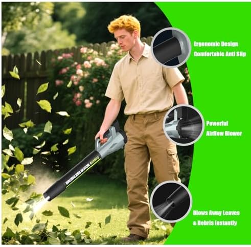 Leaf Blower, Cordless Leaf Blower with 2 X 4.0Ah Battery and Charger, 6 Speed Mode Electric Leaf Blowers Cordless for Blowing Leaves, Blowers for Yard Garden Lawn Care and Dust, Gift for Men(Gray)
