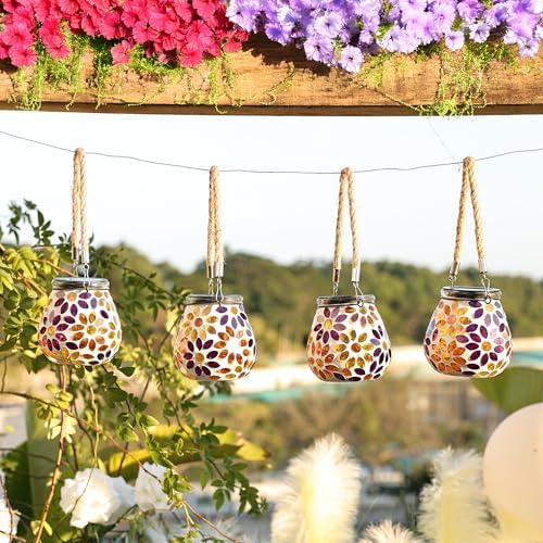 Cooo 2 Pack Mosaic Solar Lantern Outdoor Waterproof IP68 Hanging