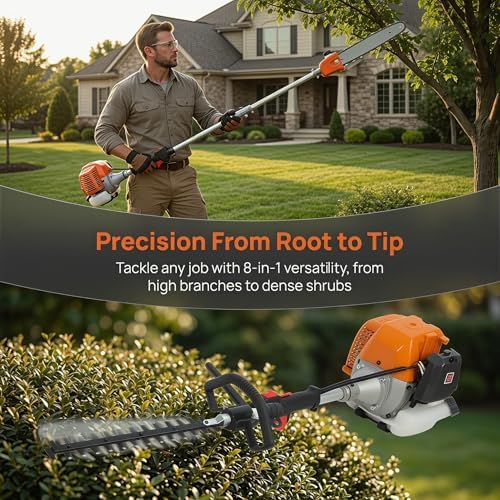 2026 New Gas Weed Wacker,52cc 8-in-1 Gas Weed Eater, String Trimmer, Hedge Trimmer, Pole Chainsaw with Extension Pole,Brush Cutter, Multi Functional Trimming Tools for Home Yard Garden (8)