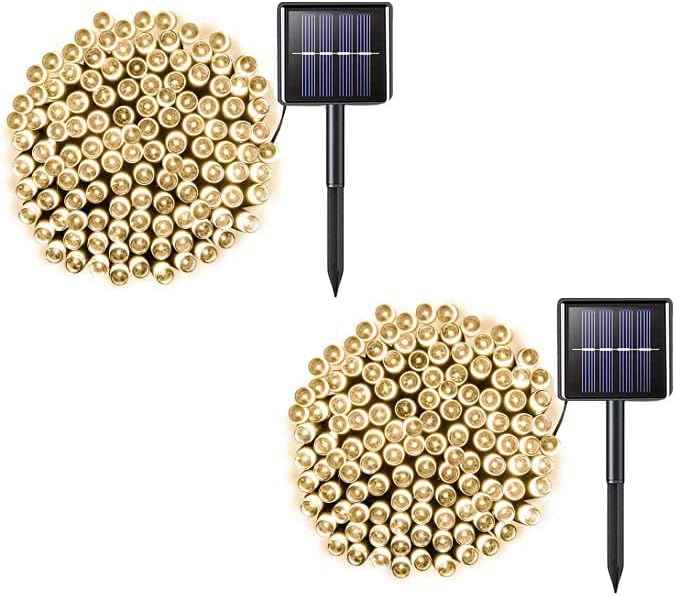 2 Pack 200 LED Solar String Lights, 85.2ft 8 Modes Solar String Lights for Outside, Waterproof and Solar Powered Outdoor String Lights for Holiday Christmas Yard Garden Tree Wedding Party (Warm White)