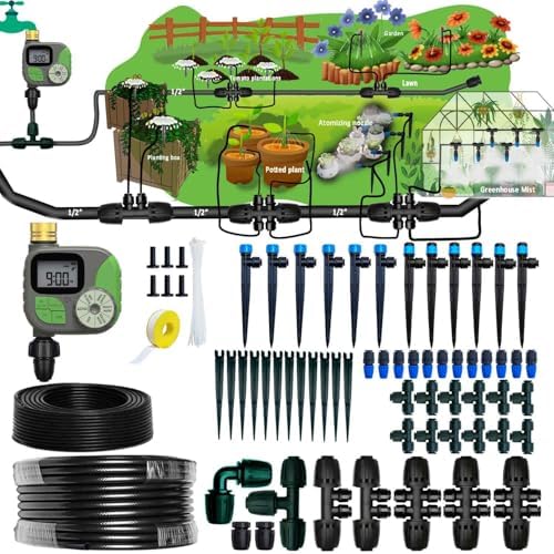 Drip Irrigation System with Timer for Garden,Main ID 1/2inch 16.5Ft