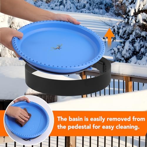 Yiabivo 2 in 1 Heated Bird Bath for Outdoors for Winter,75W Bird Bath Heater with Thermostatically Controlled，Heated Bird Bath for Deck Railing for All Seasons Outdoor Garden Yard Patio Lawn(Blue)