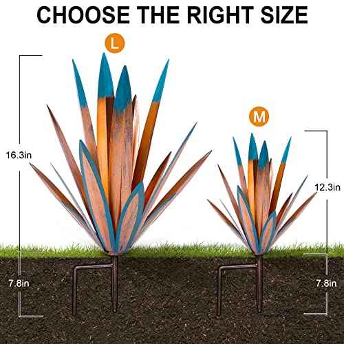 Hand-Painted Metal Agave Sculptures – Set of 3