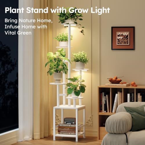 Homsorout Plant Stand Indoor with Grow Light, 6-Tiered Tall Plant