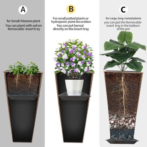 2 Pcs Pack Metal Tall Tapered Planter Pots Steel Large Square Planter Flower Pot with Drainage Holes for Indoor Outdoor Deck Porch Garden Home Patio Front Door (Antique Copper, 28" H.)