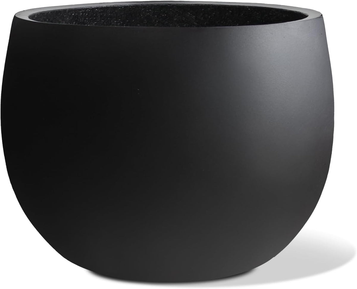 Ball Concrete Planter Outdoor Indoor, Large Tall Cement Plant Pots for Trees Flowers (Black, 16 inch)
