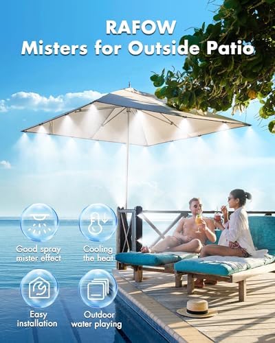 Misters for Outside Patio with Water Filter - 59Ft(18M) Misting system Line 20 Brass Mist Nozzles Brass Adapter(3/4") Patio Misters for Cooling Outdoor Greenhouse Backyard Porch Garden BBQ Party Pool
