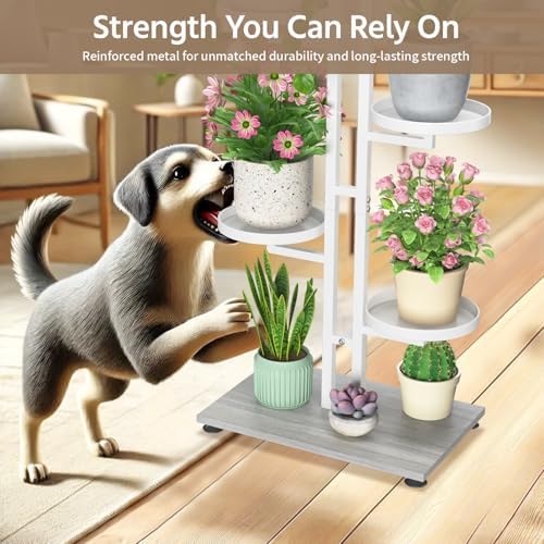 LASZOLA Plant Stand Tall Flower Holder for Indoor Corner, 5 Tier White