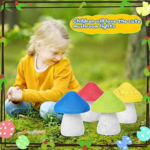 4 Pcs Solar Mushroom Light Outdoor Crack Solar Garden Decor Light 4.7x5.7 Inch Summer Stake Lamp Waterproof Mushroom Pathway Landscape Lamp Garden Gnomes Backyard Flower Bed Yard Lawn Pathway