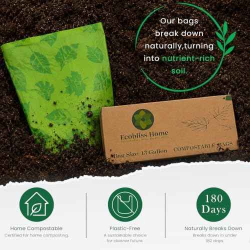 Compostable 13-Gallon Trash Bags with Drawstring – Extra-Strength, TUV-Certified, BPA-Free Trash Liners – 25 Count