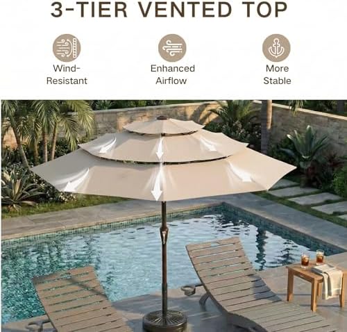 Kingdura 9ft 3-Tier Patio Umbrella, Outdoor Table Umbrella with Easy