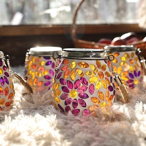 Cooo 2 Pack Mosaic Solar Lantern Outdoor Waterproof IP68 Hanging