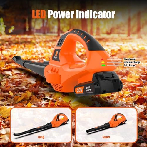 Leisch Life 21V Leaf Blower Cordless | Handheld Electric Lightweight Blower with 2.0Ah Rechargeable Battery & Fast Charger | Adjustable Speeds, Portable Design for Lawn, Patio, Yard, Sidewalk Cleaning