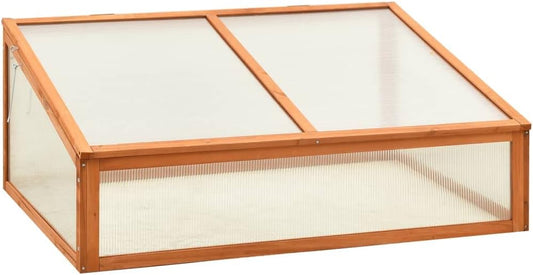 Solid Firwood Garden Portable Wooden Greenhouse, Raised Flower Planter with Open Bottom, Mini Greenhouse Cabinet for Outdoor Indoor Use 39.4"x25.6"x15.7"/Brown