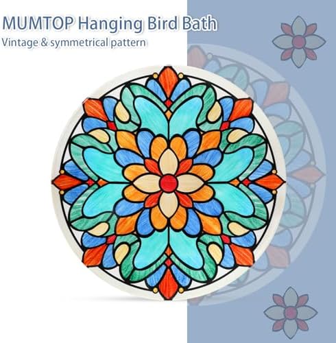 MUMTOP Hanging Glass Bird Bath Outdoors Bird Water Bowl Feeder Garden Decor