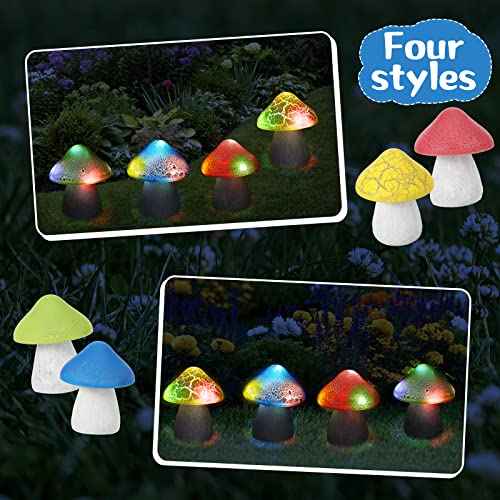 4 Pcs Solar Mushroom Light Outdoor Crack Solar Garden Decor Light 4.7x5.7 Inch Summer Stake Lamp Waterproof Mushroom Pathway Landscape Lamp Garden Gnomes Backyard Flower Bed Yard Lawn Pathway