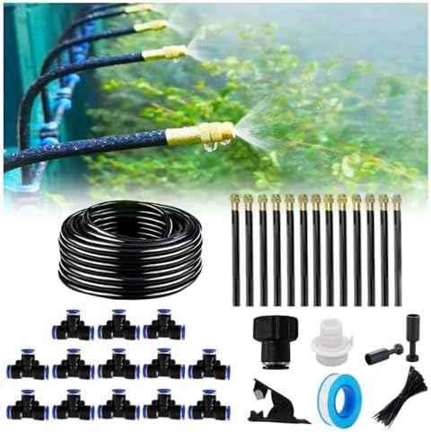New drip Irrigation kit, Automatic Garden Watering System, Quick Connector and 360-degree Bending Dropper atomizing Copper Nozzle, Garden Plant Lawn Courtyard Watering System. (50FT)