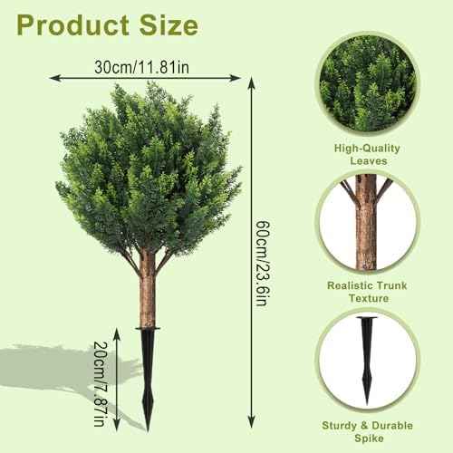 24''Artificial Cedar Topiary Ball Trees for Outdoor,2 Pack Greenery Cypress Tree Plants with Ground Spike,UV Resistant Faux Pine Bushes Shrubs for Garden,Porch,Front,Patio