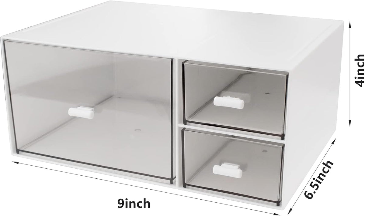 Desk Organizer Stackable Storage Drawers with 3 Compartments Stackable Drawers Great for Desk Storage, Makeup Storage Bathroom Organization Accessories Etc (White) - Field & Nook