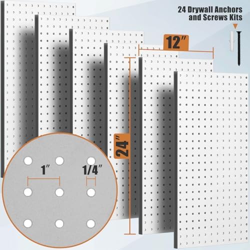 PBHEPJ 6 Pcs Metal Pegboard Panels, 24"x12" Heavy Duty Peg Boards for