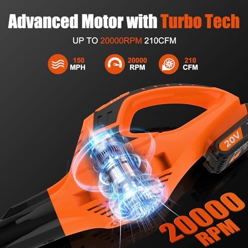 Leisch Life 21V Leaf Blower Cordless | Handheld Electric Lightweight Blower with 2.0Ah Rechargeable Battery & Fast Charger | Adjustable Speeds, Portable Design for Lawn, Patio, Yard, Sidewalk Cleaning