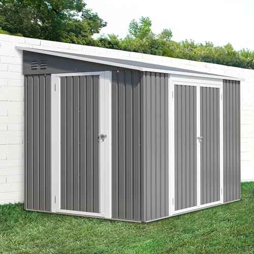 6x8FT Lean to Sheds Metal Outdoor Storage Shed with Floor Frame,Large Tool&Lawn Mower Shed with Two Lockable Doors for Garden Backyard Patio Storage,Outside Waterproof Storage Shed