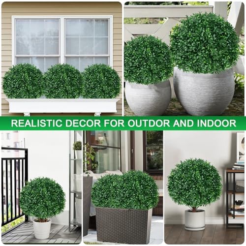 2Pcs Artificial Boxwood Topiary Ball Trees,Faux Boxwood Shrubs