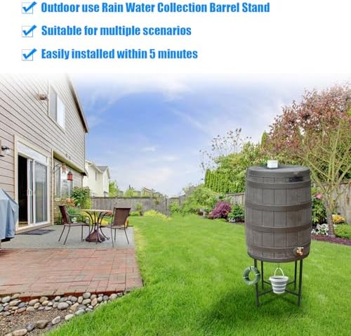 Z8 Solid Rain Barrel Stand with Bucket & Hose Hooks Heavy Duty Water