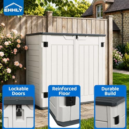 EHHLY Horizontal Resin Storage Shed, 35 Cuft Garden Tool Sheds &