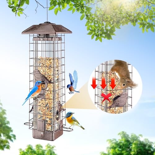 Squirrel Proof Bird Feeder for Outdoors Hanging, Metal 3LB Feeder
