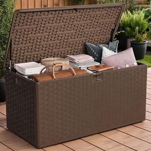 99 Gallon Outdoor Deck Box, Lockable Waterproof Outdoor Resin Box with