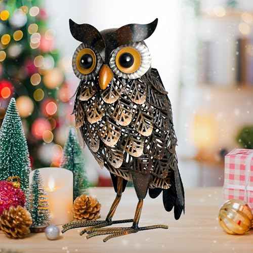 Garden Statue Metal Owl Yard Art Outdoor Decor with Solar LED Lights for Patio Lawn Decoration Great Gifts