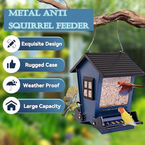 Squirrel Proof Bird Feeders for Outdoors with Weight-Activated, Metal