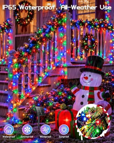 OZS 2PK 240LED Multicolor Solar Christmas Lights Outdoor Waterproof,String Lights for Outside, Green Wire Solar Tree Lights with 8 Lighting Modes for Xmas Wedding Party Christmas Decor
