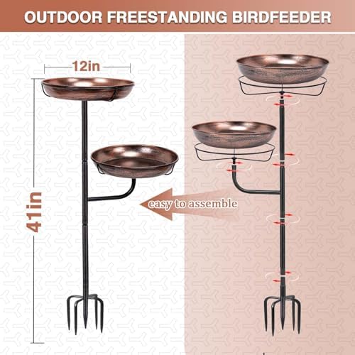 ZMCYNG Metal Bird Bath for Outside, 41in Standing Bird Bath Feeder Bowl