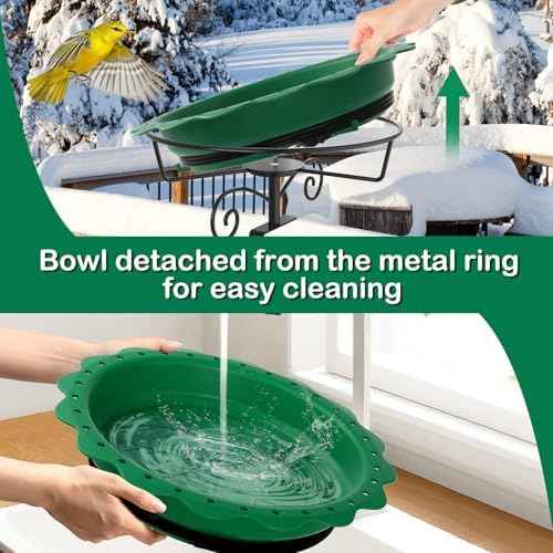 Heated Bird Bath for Deck Railing, Powerful 100W Thermostatically Controlled Heated Bird Baths for Outdoors for Winter, Heated Birdbath Water Heater for Outside Garden Yard Patio Lawn (Green)