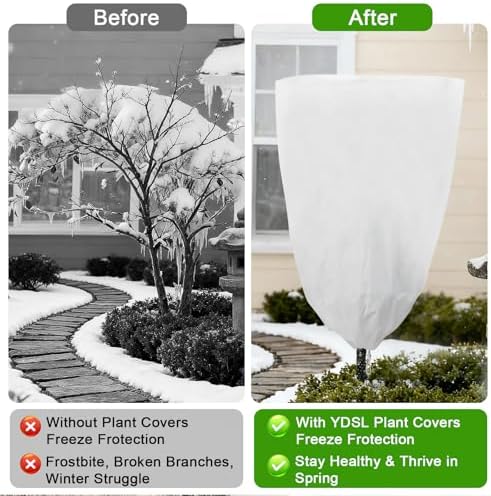 YDSL 3 Pack Plant Covers Freeze Protection, 48"×72" 1.77oz/yd² Plant Frost Covers for Outdoor Plants Shrub Potted Plants Use, Winter Cloth Plant Tree Cover with Drawstring for Cold Weather