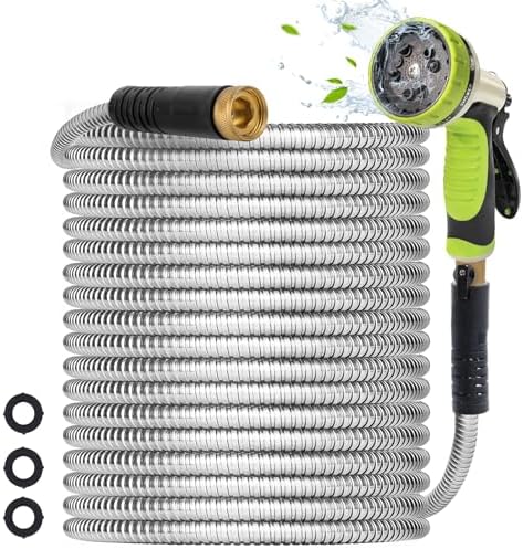 Metal Garden Hose 100FT - Heavy Duty Stainless Steel Metal Water Hose