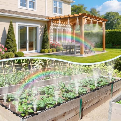 75FT Misters for Outside Patio – Outdoor Misting Cooling System with 20 Brass Nozzles, 3/4" Adapter & Water Filter, Upgraded Pre-Assembled, Large Area Cooling for Garden, Patio, Pool, Backyard