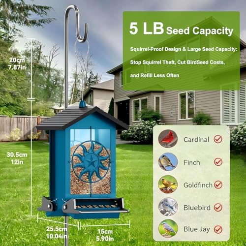 Squirrel Proof Bird Feeders for Outdoors with Weight-Activated, 5LB