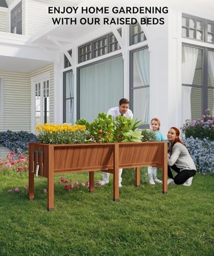 72x26x30 Inch Raised Garden Bed With Leg, Elevated Wood Planter Box Stand for Vegetables, Herbs & Flowers, 6x2x2.5 Ft Outdoor Standing Planter w/Hooks,13.7In Depth Plante for Backyard, Patio, Balcony