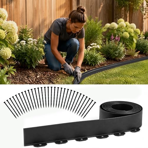 33 FT Garden Edging Border, 2 Inch Flexible Landscape Edging Kit with 30 PCS Stakes, No-Dig Tool-Free Plastic Lawn Border for Flower Beds, Yard Pathways, Landscaping Projects & Outdoor Garden Decor